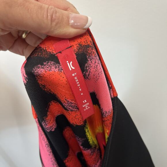 IC by Connie K Blazer Jacket Plus size 1X Black Red Pink Floral Lagenlook Artsy - Picture 9 of 9